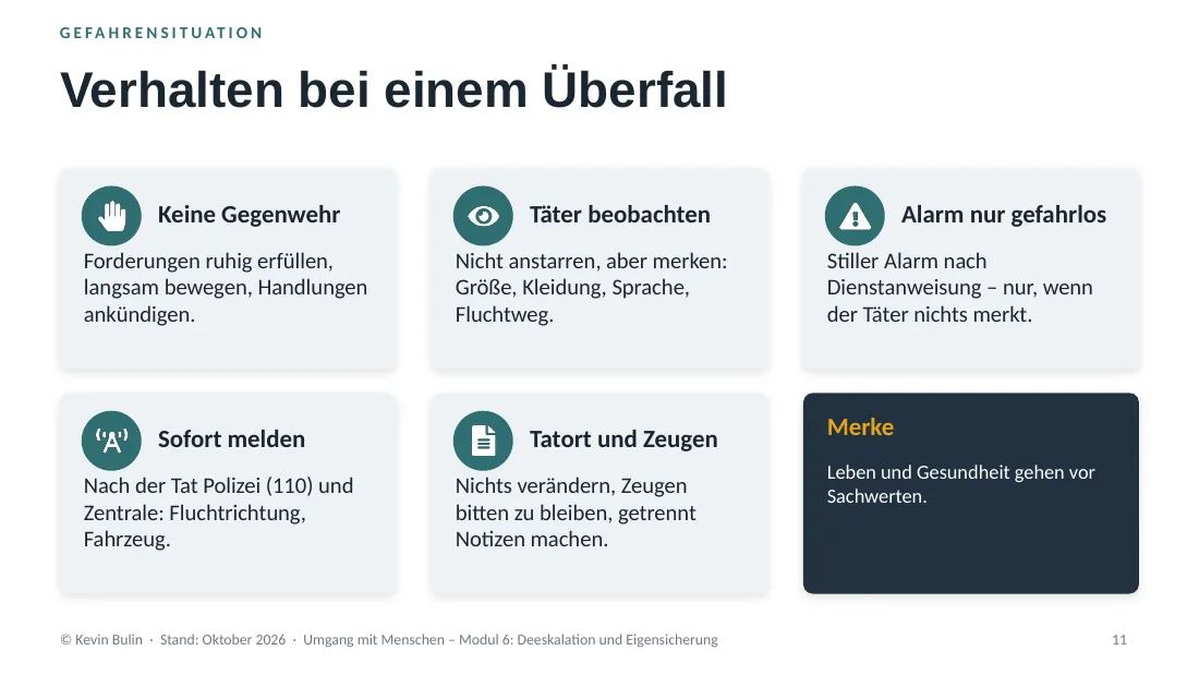Folie: Verhalten bei einem Überfall