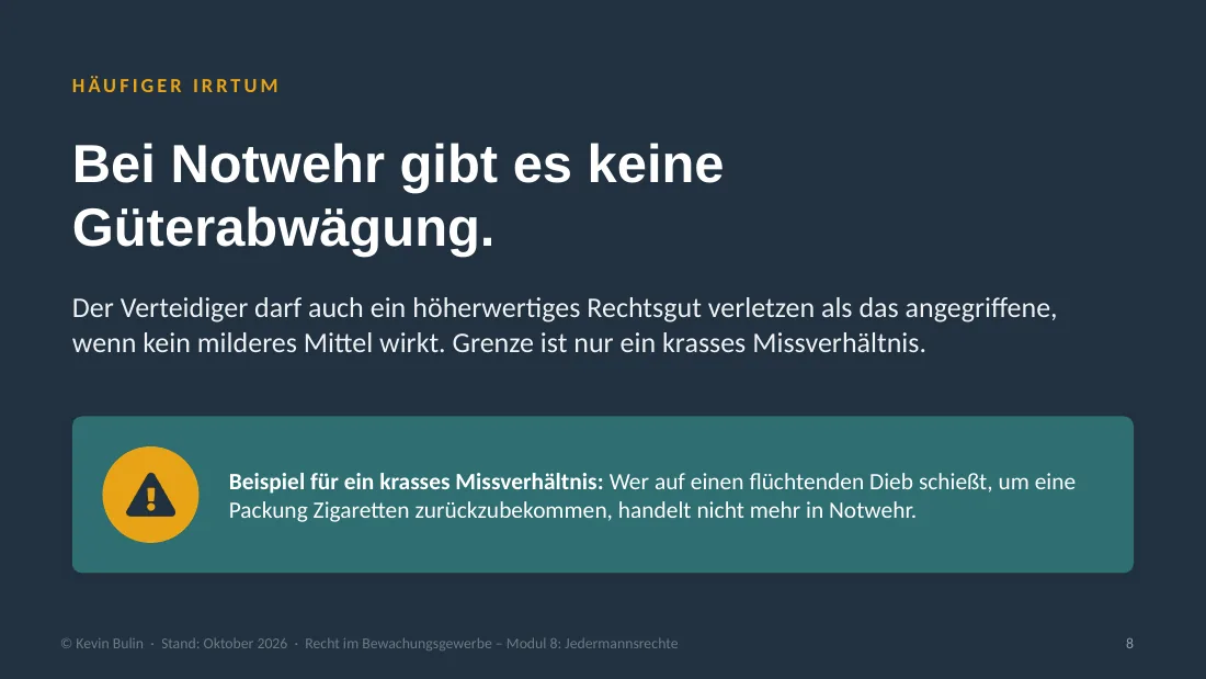 Folie mit Kernaussage zur Notwehr